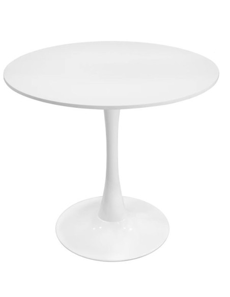 PLATINUM, TULIP Style Table, Round, 80x73 cm – White MDF Top and White Metal Base, Modern Design