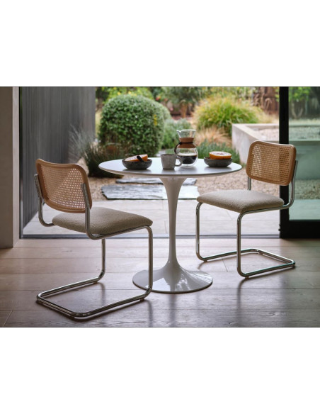PLATINUM, TULIP Style Table, Round, 80x73 cm – White MDF Top and White Metal Base, Modern Design