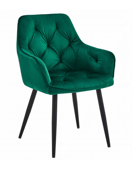 ROYAL P - HoReCa Dark Green Velvet Chair  – Restaurant / Pizzeria Chair with Black Metal Legs