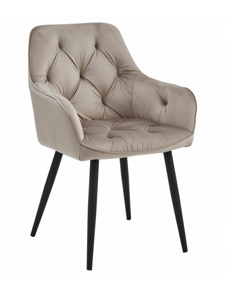 ROYAL P - Scaun HoReCa Beige Inchis Catifea  – Scaun Restaurant / Pizzerie cu Picioare Metalice Negre