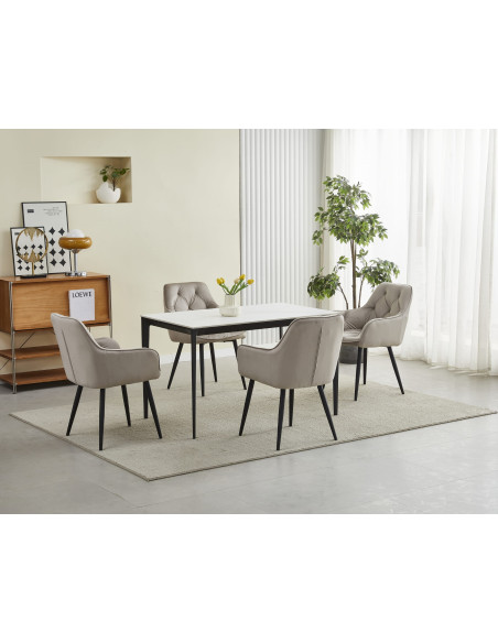 ROYAL P - HoReCa Dark Beige Velvet Chair  – Restaurant / Pizzeria Chair with Black Metal Legs