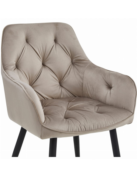 ROYAL P - Scaun HoReCa Beige Inchis Catifea  – Scaun Restaurant / Pizzerie cu Picioare Metalice Negre