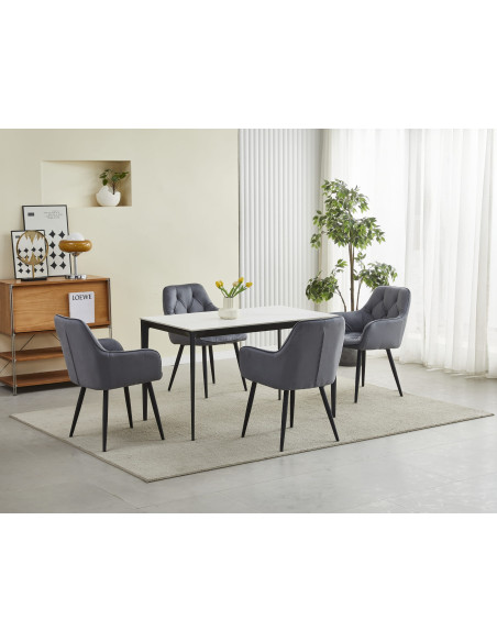 ROYAL P - HoReCa Dark Grey Velvet Chair  – Restaurant / Pizzeria Chair with Black Metal Legs