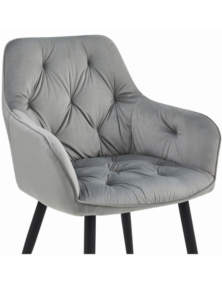 ROYAL P - HoReCa Dark Grey Velvet Chair  – Restaurant / Pizzeria Chair with Black Metal Legs
