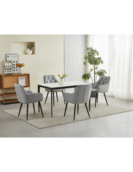 ROYAL P - HoReCa Light Grey Velvet Chair  – Restaurant / Pizzeria Chair with Black Metal Legs