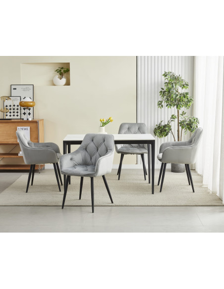 ROYAL P - HoReCa Light Grey Velvet Chair  – Restaurant / Pizzeria Chair with Black Metal Legs