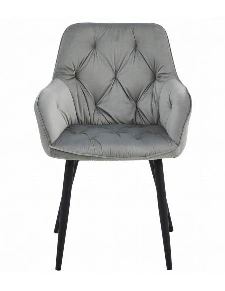 ROYAL P - HoReCa Light Grey Velvet Chair  – Restaurant / Pizzeria Chair with Black Metal Legs