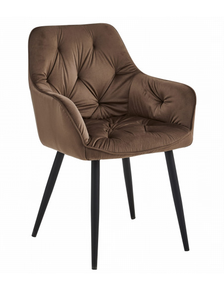 ROYAL P - HoReCa Brown Velvet Chair  – Restaurant / Pizzeria Chair with Black Metal Legs