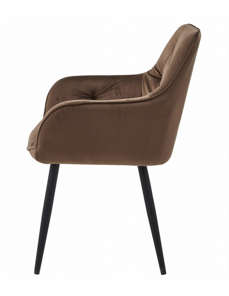 ROYAL P - HoReCa Brown Velvet Chair  – Restaurant / Pizzeria Chair with Black Metal Legs