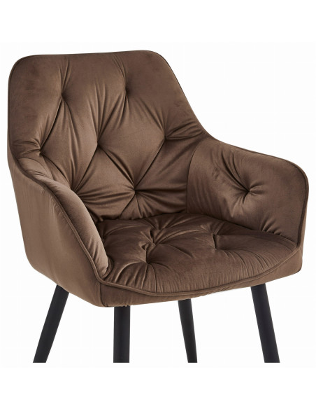 ROYAL P - HoReCa Brown Velvet Chair  – Restaurant / Pizzeria Chair with Black Metal Legs
