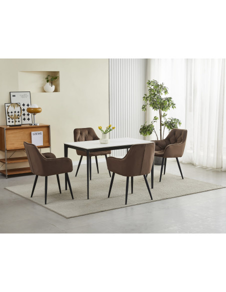 ROYAL P - HoReCa Brown Velvet Chair  – Restaurant / Pizzeria Chair with Black Metal Legs