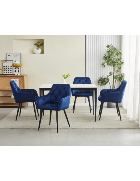 ROYAL P - HoReCa Blue Velvet Chair  – Restaurant / Pizzeria Chair with Black Metal Legs