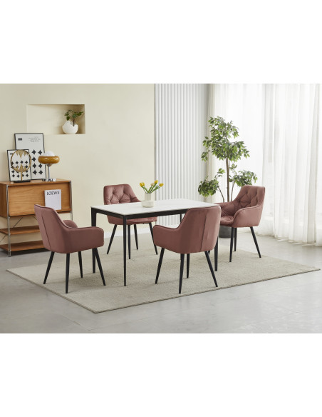 ROYAL P - Scaun HoReCa Roz Catifea – Scaun Restaurant / Pizzerie cu Picioare Metalice Negre